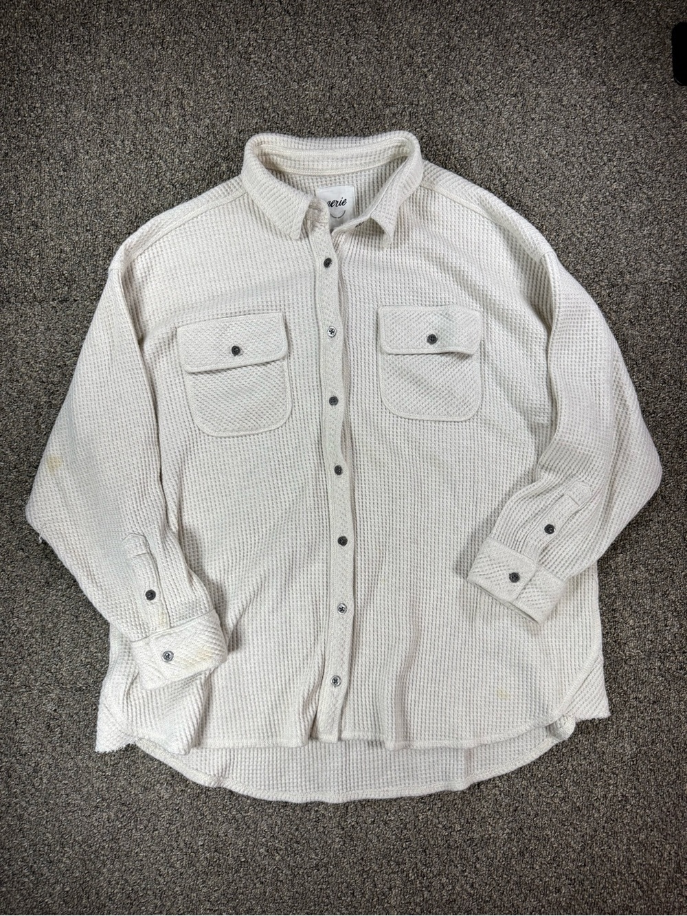 aerie Cream Waffle-Knit Button-Front Shirt